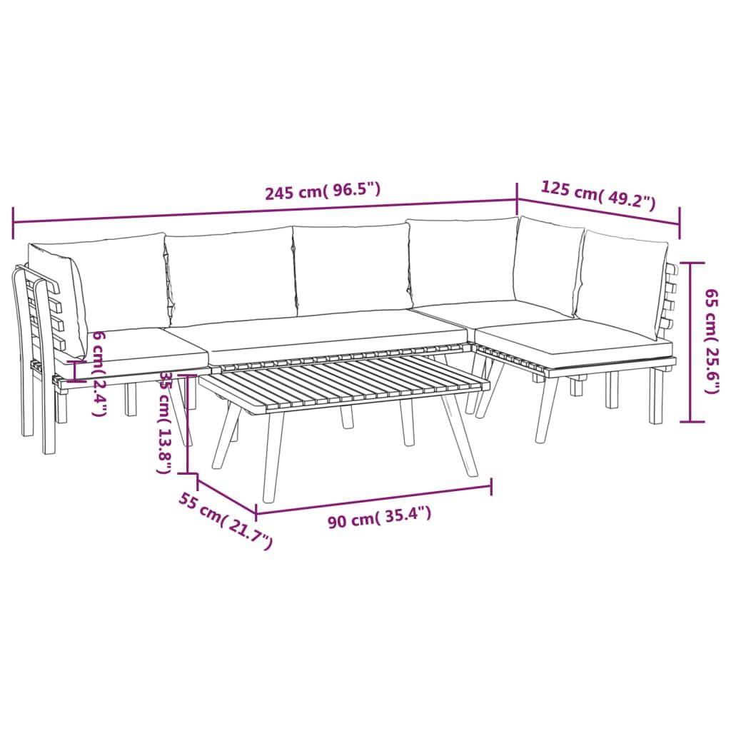 vidaXL 5 Piece Garden Lounge Set with Cushions Solid Wood Acacia