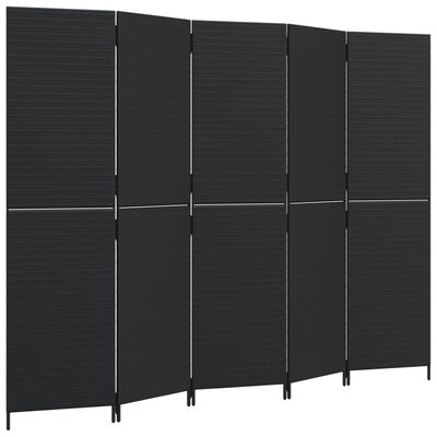 vidaXL Room Divider 5 Panels Black Poly Rattan, black vidaXL Room Divider 5 Panels Black Poly Rattan