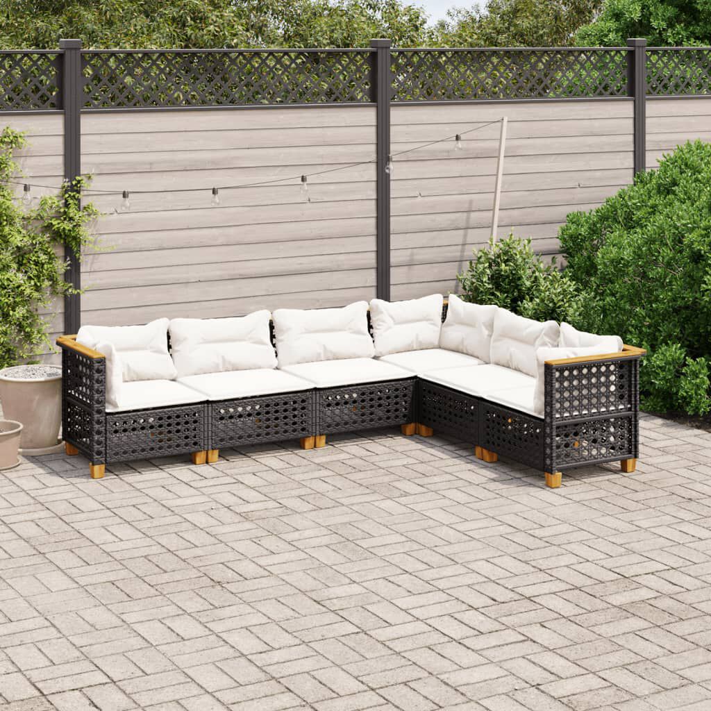 vidaXL 6 Piece Garden Sofa Set with Cushions Black Poly Rattan