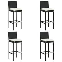 vidaXL Garden Bar Stools with Cushions 4 pcs Black Poly Rattan, black vidaXL Garden Bar Stools with Cushions 4 pcs Black Poly Rattan