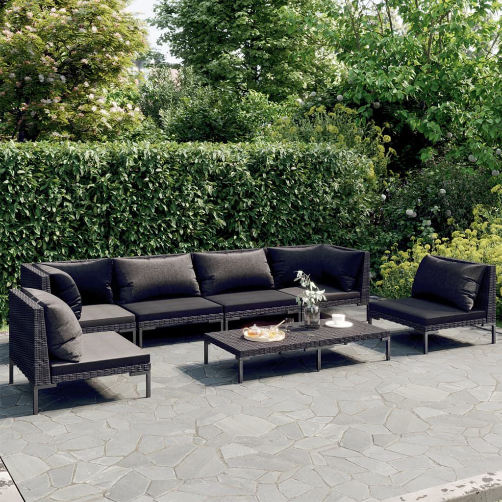 vidaXL 7 Piece Garden Lounge Set with Cushions Poly Rattan Dark Grey