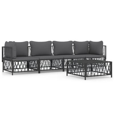 vidaXL 5 Piece Garden Lounge Set with Cushions Anthracite Steel, anthracite vidaXL 5 Piece Garden Lounge Set with Cushions Anthracite Steel