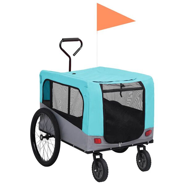 vidaXL 2-in-1 Pet Bike Trailer & Jogging Stroller Blue and Grey