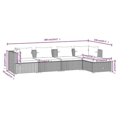 vidaXL 5 Piece Garden Lounge Set with Cushions Poly Rattan Grey, grey and anthracite vidaXL 5 Piece Garden Lounge Set with Cushions Poly Rattan Grey