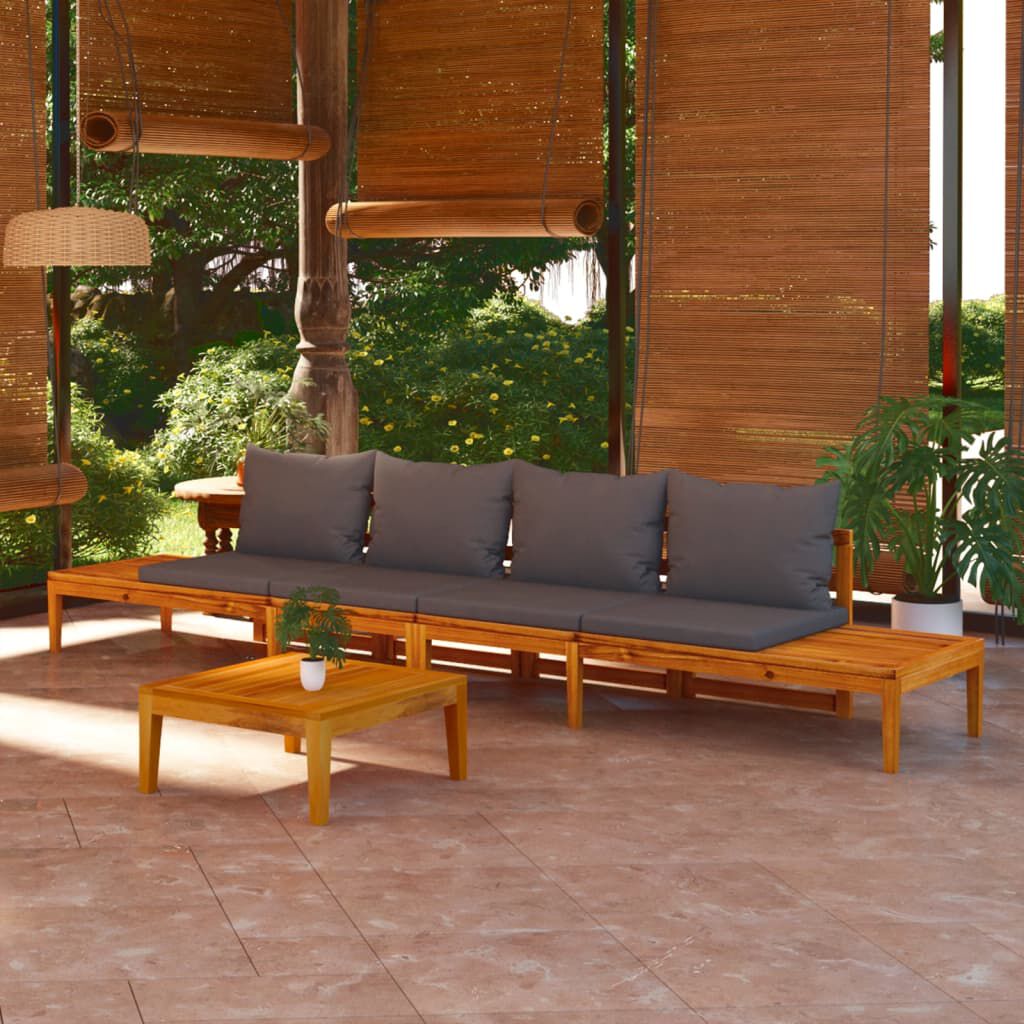 vidaXL Garden Benches with Dark Grey Cushions 2 pcs Acacia Wood