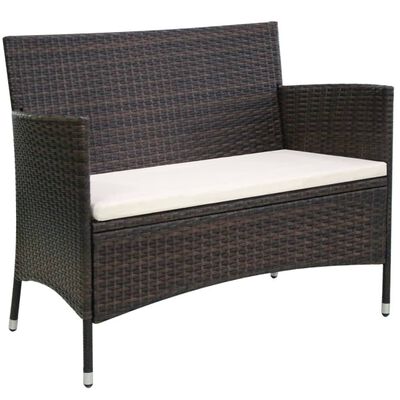 vidaXL Garden Bench 106 cm Poly Rattan Brown, brown vidaXL Garden Bench 106 cm Poly Rattan Brown