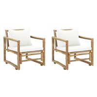 vidaXL Garden Chairs 2 pcs with Cushions and Pillows Bamboo, cream vidaXL Garden Chairs 2 pcs with Cushions and Pillows Bamboo