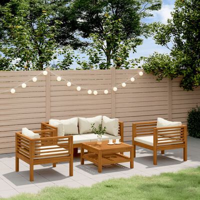 vidaXL 5 Piece Garden Lounge Set with Cream Cushion Solid Acacia Wood, cream vidaXL 5 Piece Garden Lounge Set with Cream Cushion Solid Acacia Wood