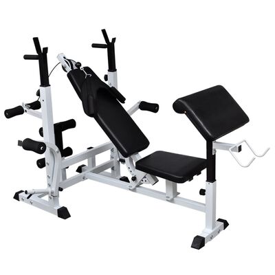 vidaXL Weight Bench with Weight Rack, Barbell and Dumbbell Set 30.5kg,  vidaXL Weight Bench with Weight Rack, Barbell and Dumbbell Set 30.5kg