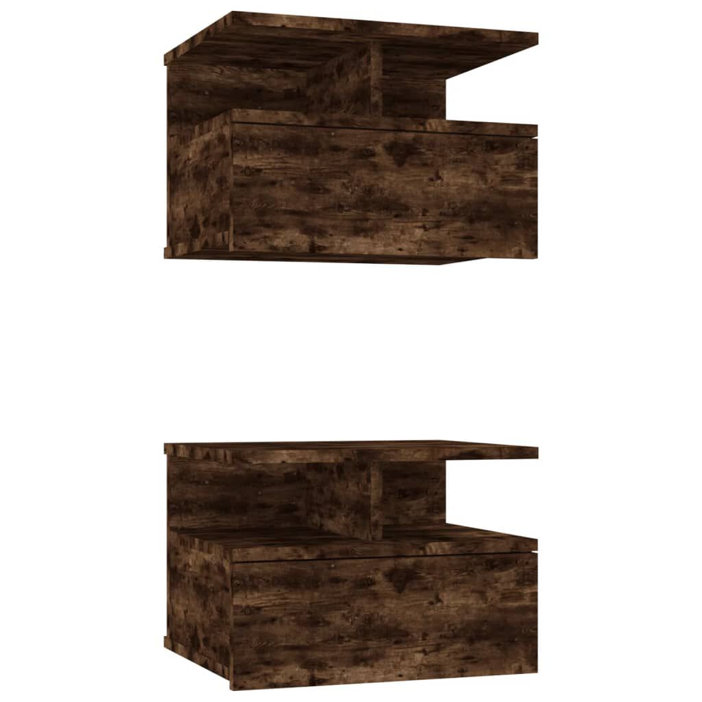 vidaXL Floating Nightstand 2 pcs Smoked Oak 40x31x27 cm Engineered Wood