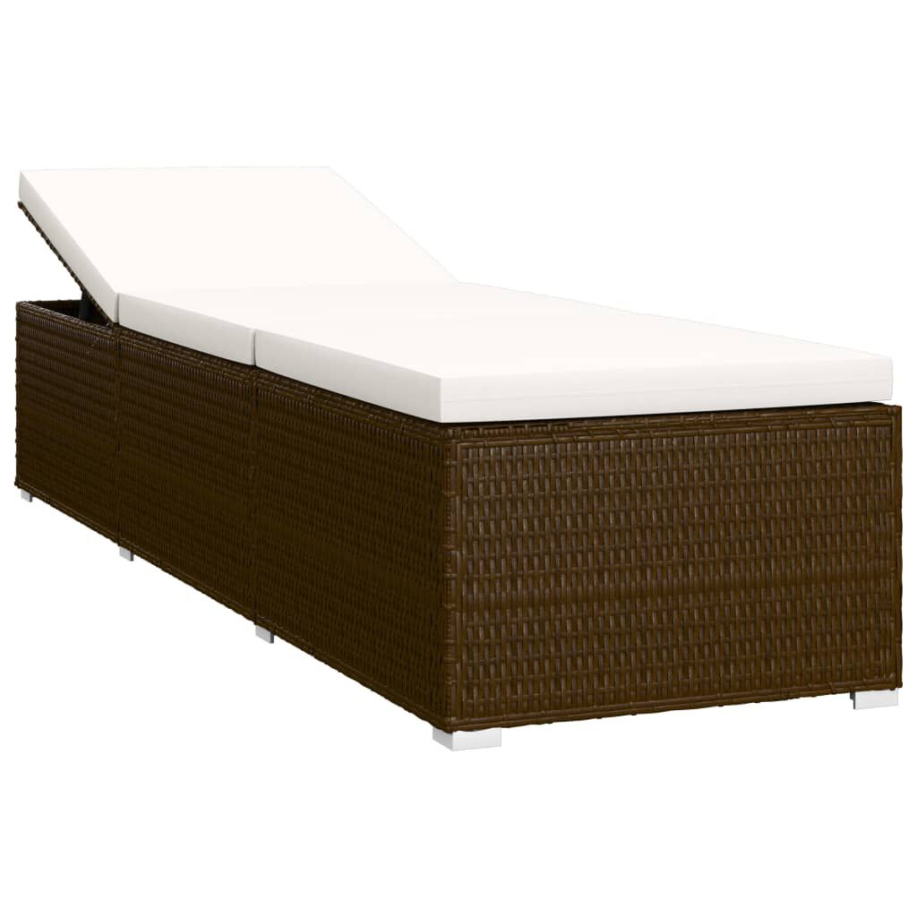 vidaXL Sun Lounger with Cushion and Tea Table Poly Rattan Brown