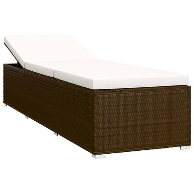 vidaXL Sun Lounger with Cushion and Tea Table Poly Rattan Brown, brown vidaXL Sun Lounger with Cushion and Tea Table Poly Rattan Brown