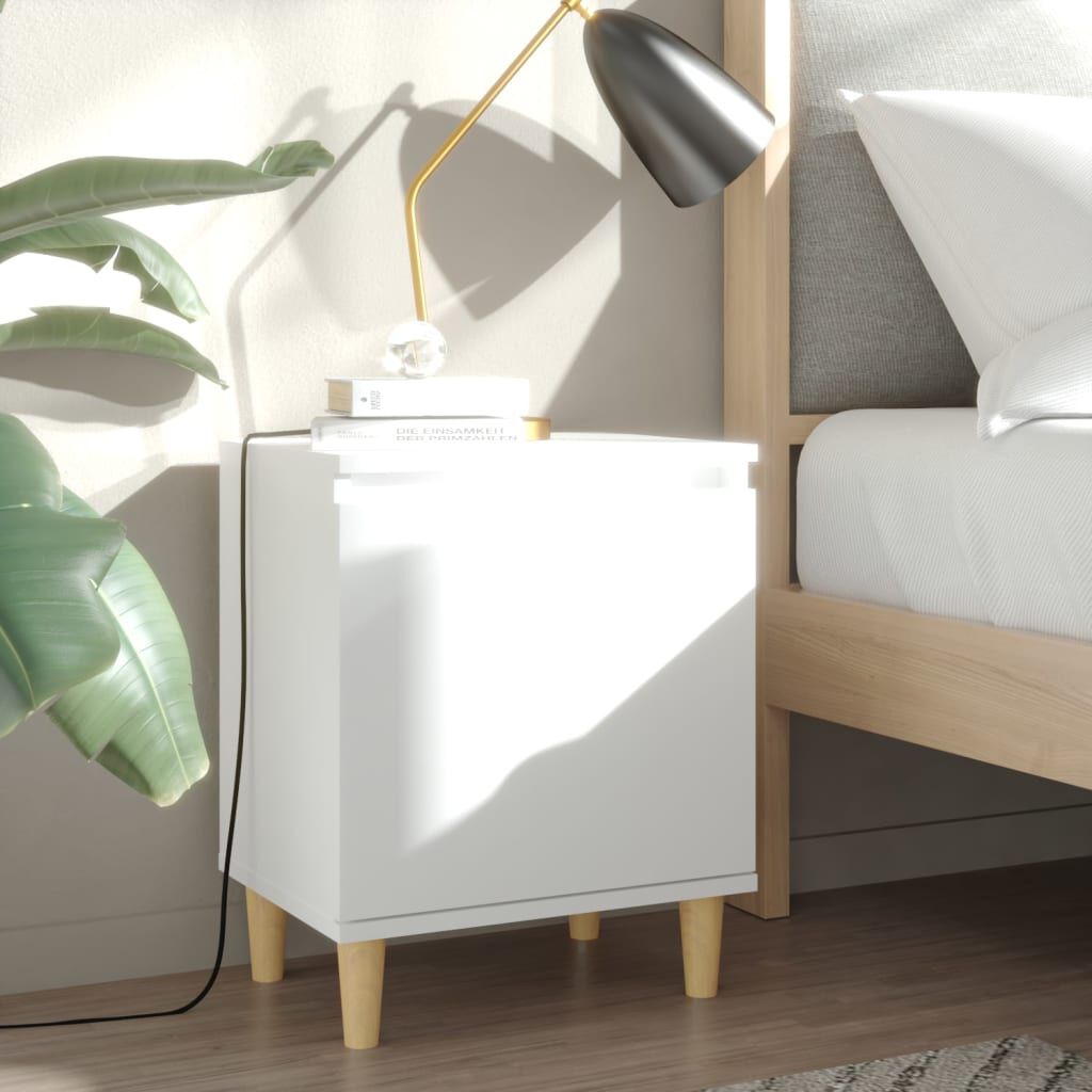 vidaXL Bed Cabinet with Solid Wood Legs White 40x30x50 cm