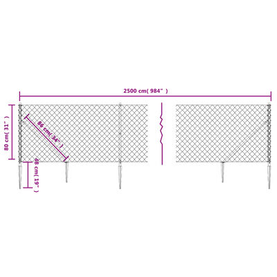 vidaXL Chain Link Fence with Spike Anchors Green 0.8x25 m, green vidaXL Chain Link Fence with Spike Anchors Green 0.8x25 m