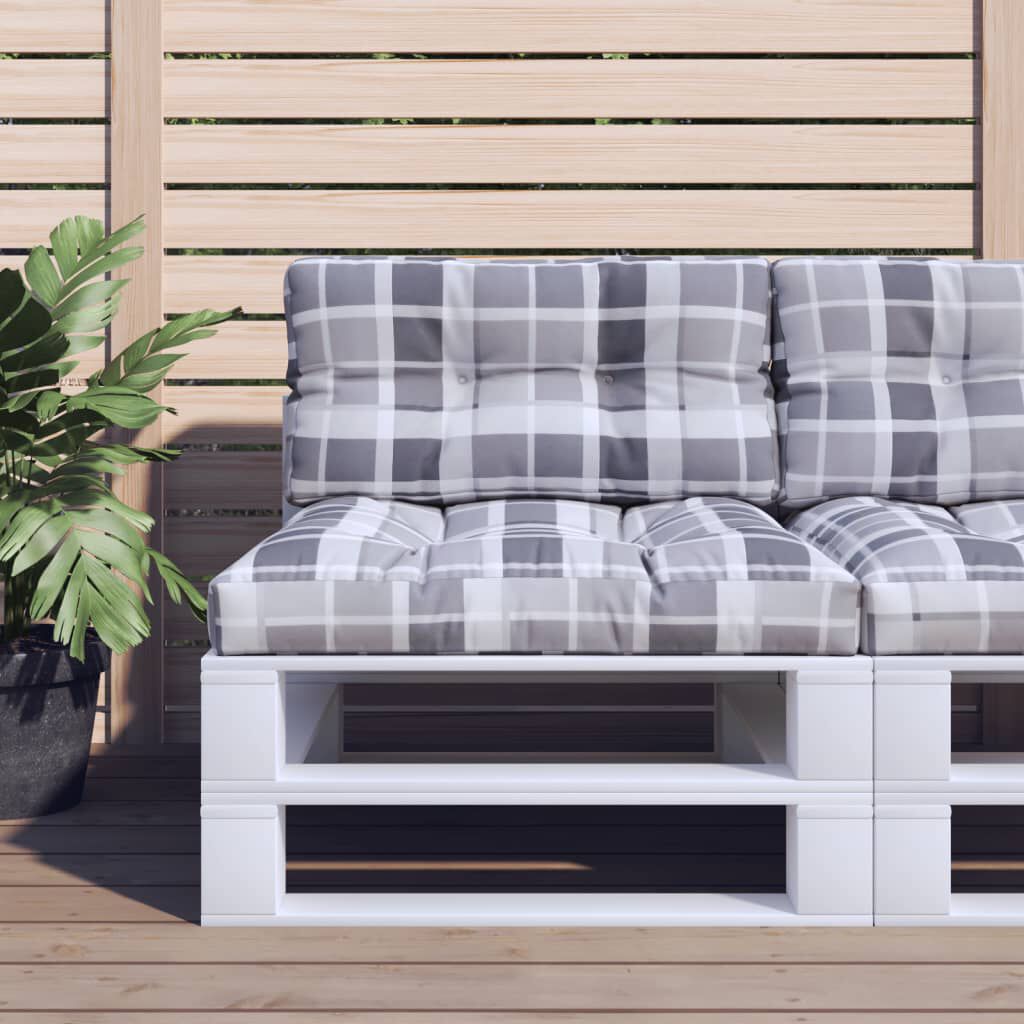 vidaXL Pallet Cushions 2 pcs Grey Check Pattern Fabric