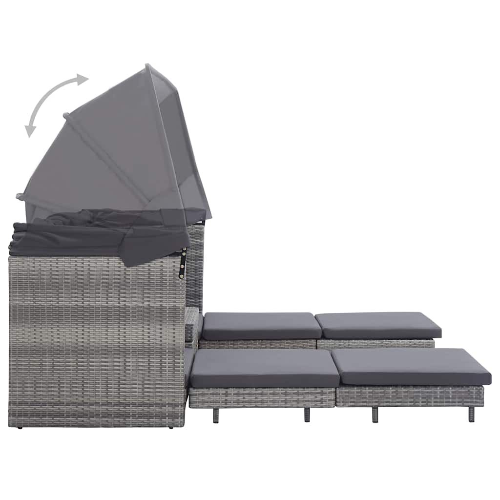 vidaXL Extendable 3-Seater Sofa Bed with Roof Poly Rattan Grey