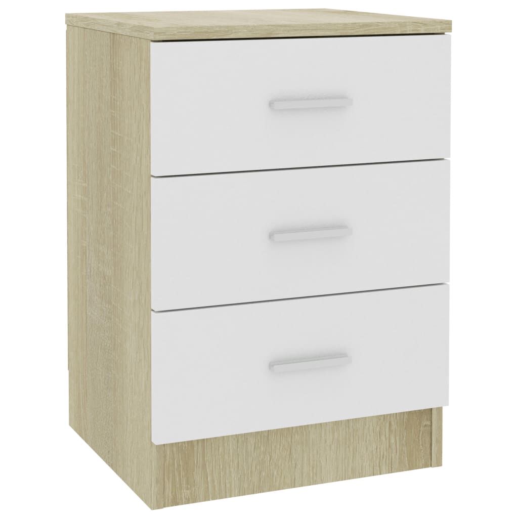 vidaXL Bedside Cabinets 2 pcs White and Sonoma Oak 38x35x56 cm Engineered Wood