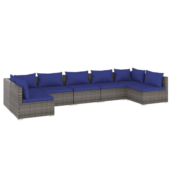 vidaXL 7 Piece Garden Lounge Set with Cushions Poly Rattan Grey