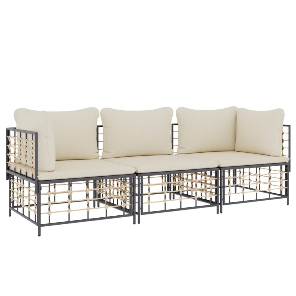 vidaXL 3 Piece Garden Lounge Set with Cushions Anthracite Poly Rattan