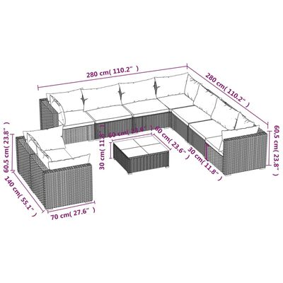 vidaXL 10 Piece Garden Lounge Set with Cushions Grey Poly Rattan, grey and anthracite vidaXL 10 Piece Garden Lounge Set with Cushions Grey Poly Rattan