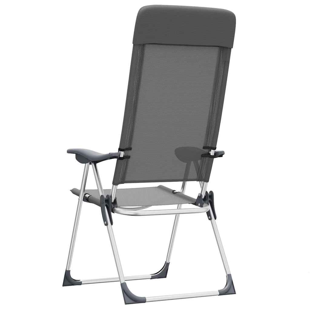 vidaXL Folding Camping Chairs 2 pcs Grey Aluminium