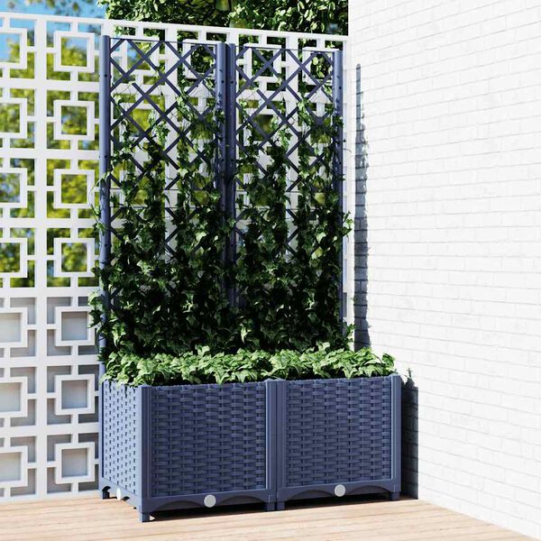 vidaXL Garden Planter with Trellis Blue Grey 80x40x136 cm PP