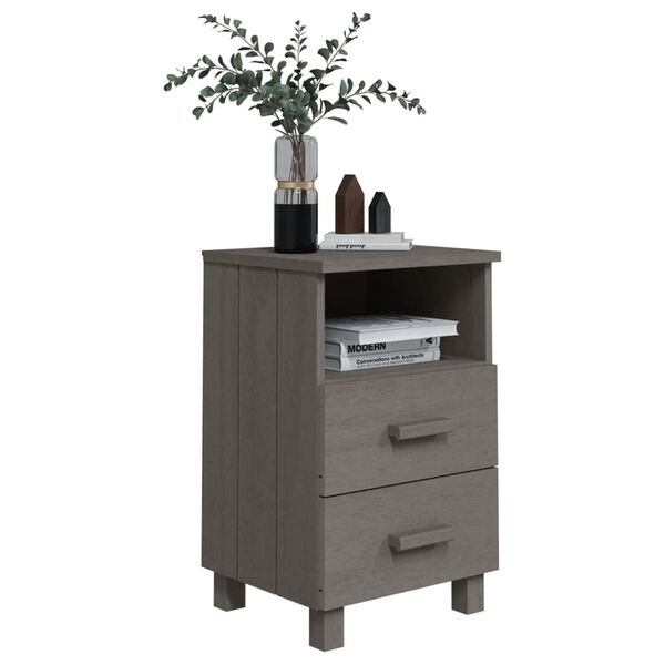 vidaXL Bedside Cabinets HAMAR 2 pcs Light Grey 40x35x62 cm Solid Wood