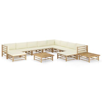 vidaXL 12 Piece Garden Lounge Set with Cream White Cushions Bamboo, cream vidaXL 12 Piece Garden Lounge Set with Cream White Cushions Bamboo