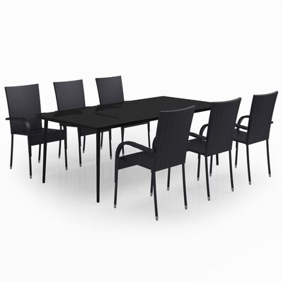 vidaXL 7 Piece Garden Dining Set Black, black vidaXL 7 Piece Garden Dining Set Black