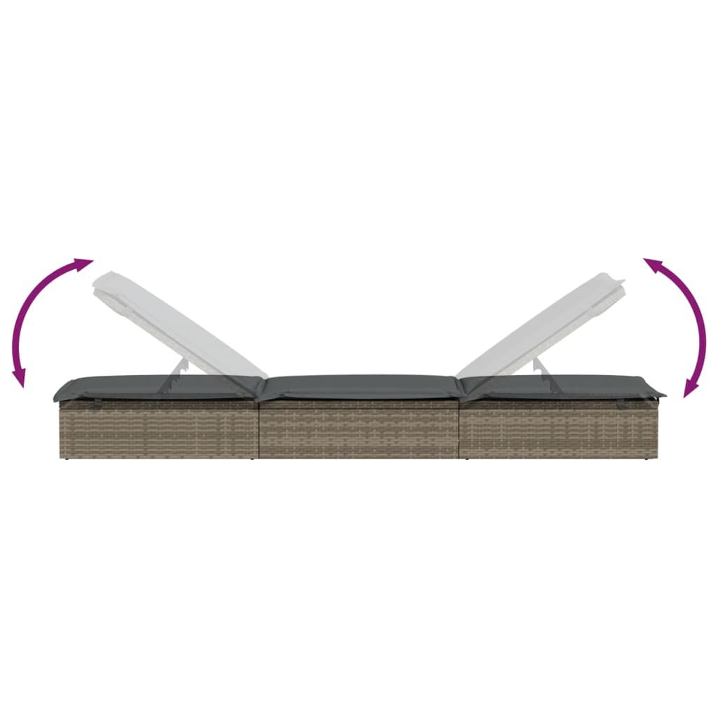 vidaXL Sunbed with Cushion Grey 201x55x62 cm Poly Rattan