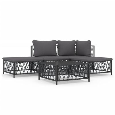vidaXL 5 Piece Garden Lounge Set with Cushions Anthracite Steel, anthracite vidaXL 5 Piece Garden Lounge Set with Cushions Anthracite Steel