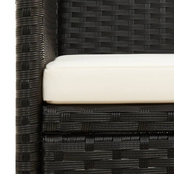 vidaXL 3-Seater Garden Sofa with Cushion Black Poly Rattan