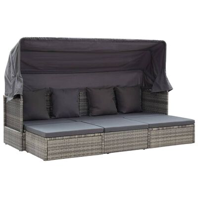 vidaXL Garden Lounge Bed with Roof Mixed Grey Poly Rattan, grey vidaXL Garden Lounge Bed with Roof Mixed Grey Poly Rattan