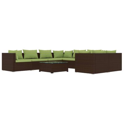 vidaXL 9 Piece Garden Lounge Set with Cushions Poly Rattan Brown