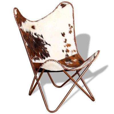 vidaXL Butterfly Chair Brown and White Real Cowhide Leather, brown and white vidaXL Butterfly Chair Brown and White Real Cowhide Leather