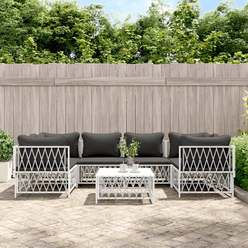 vidaXL 7 Piece Garden Lounge Set with Cushions White Steel