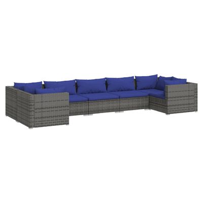 vidaXL 7 Piece Garden Lounge Set with Cushions Poly Rattan Grey