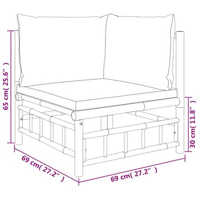 vidaXL 5 Piece Garden Lounge Set with Cream White Cushions Bamboo