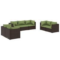 vidaXL 7 Piece Garden Lounge Set with Cushions Poly Rattan Brown, brown and green vidaXL 7 Piece Garden Lounge Set with Cushions Poly Rattan Brown