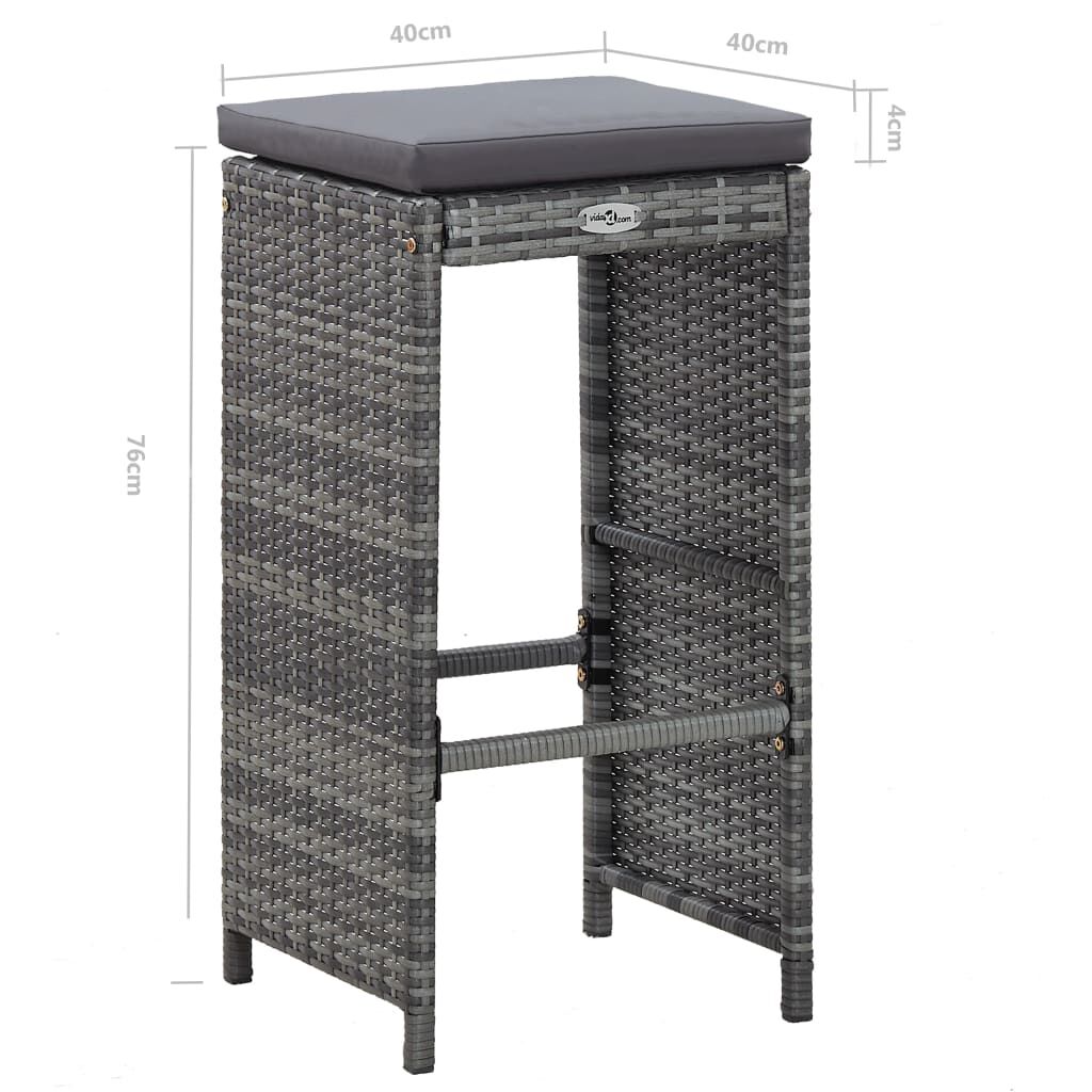 vidaXL 7 Piece Garden Bar Set with Cushions Poly Rattan Grey