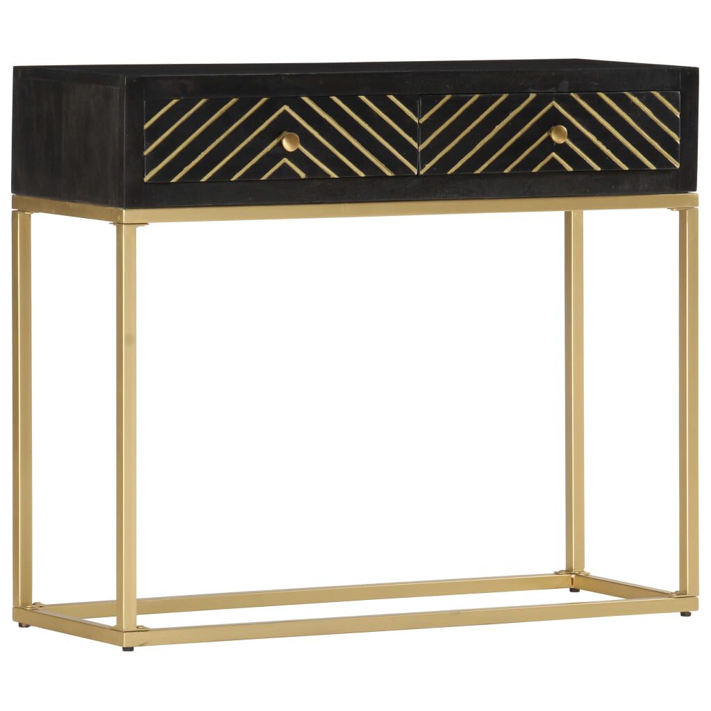 vidaXL Console Table Black and Gold 90x30x75 cm Solid Mango Wood