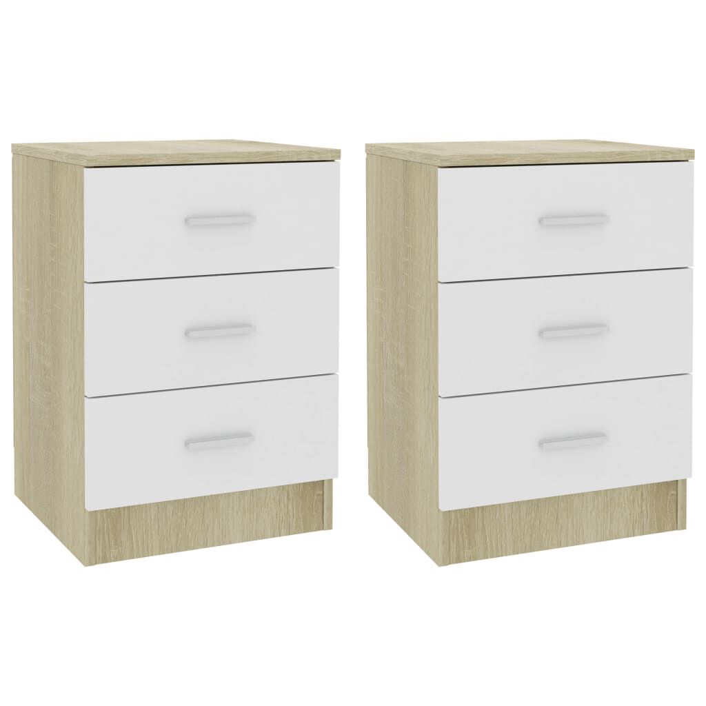 vidaXL Bedside Cabinets 2 pcs White and Sonoma Oak 38x35x56 cm Engineered Wood
