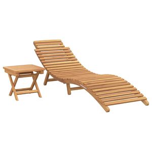 vidaXL Folding Sun Lounger with Table Solid Teak Wood