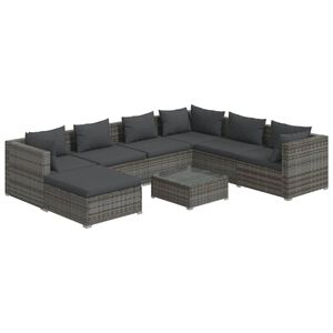 vidaXL 8 Piece Garden Lounge Set with Cushions Poly Rattan Grey