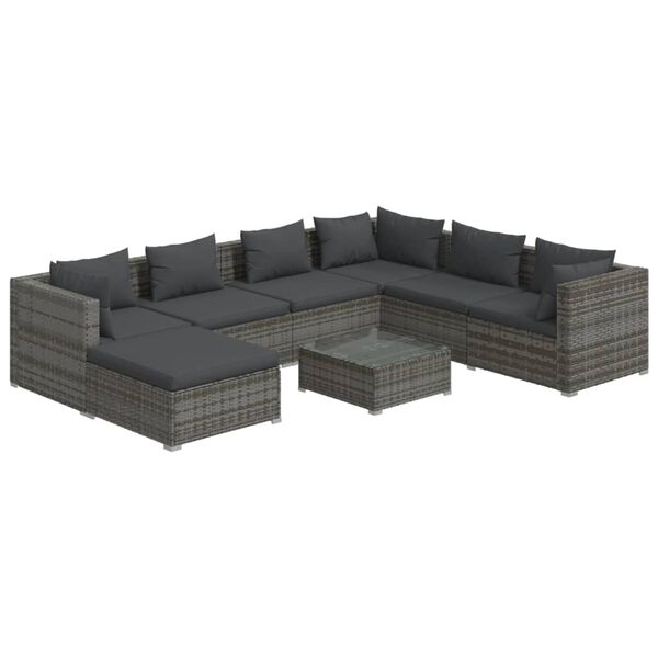 vidaXL 8 Piece Garden Lounge Set with Cushions Poly Rattan Grey