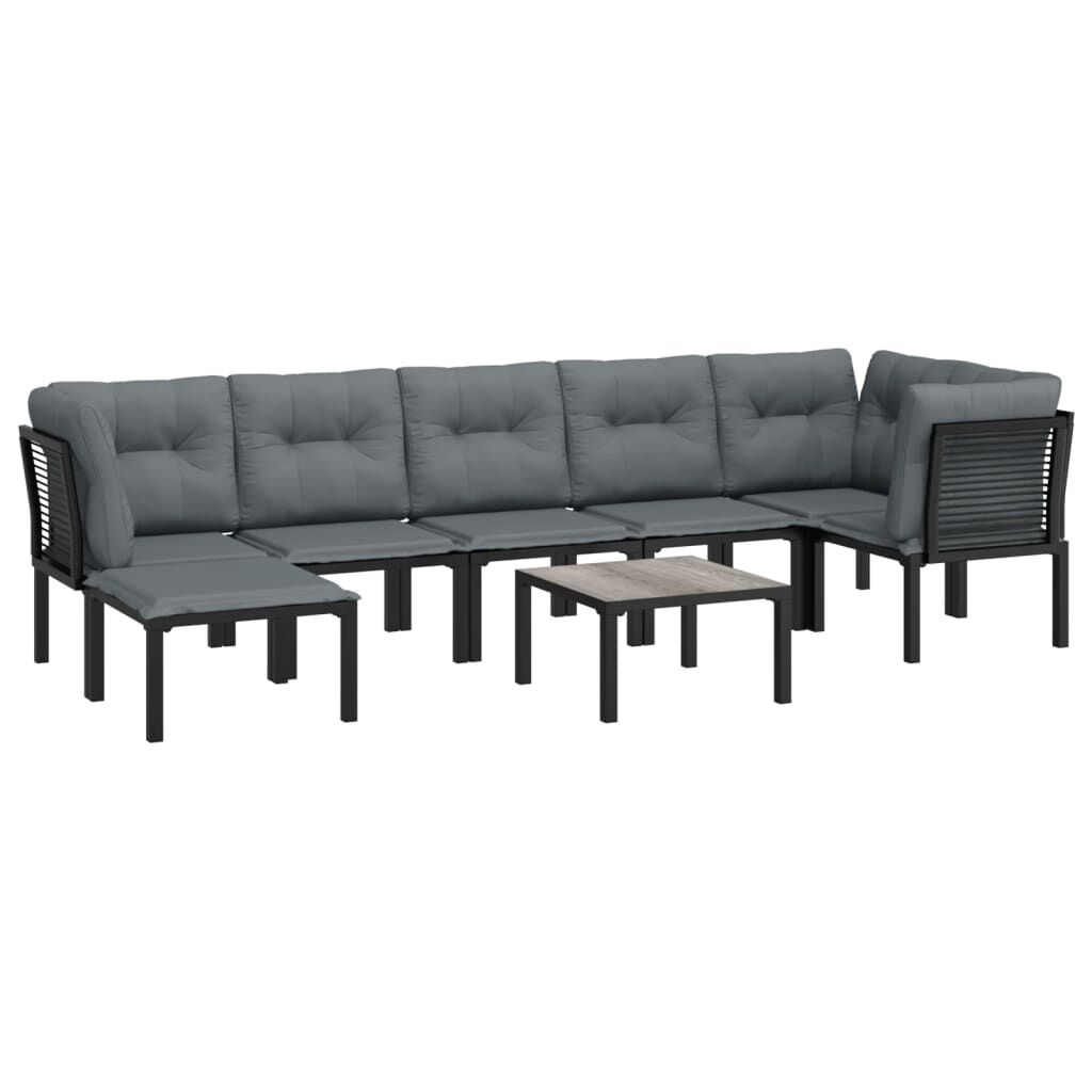 vidaXL 8 Piece Garden Lounge Set Black and Grey Poly Rattan