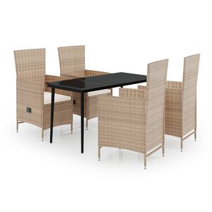 vidaXL 5 Piece Garden Dining Set with Cushions Beige