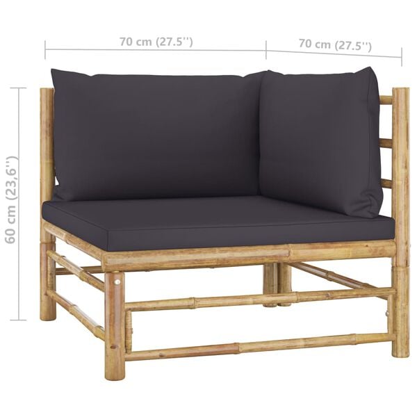 vidaXL 12 Piece Garden Lounge Set with Dark Grey Cushions Bamboo