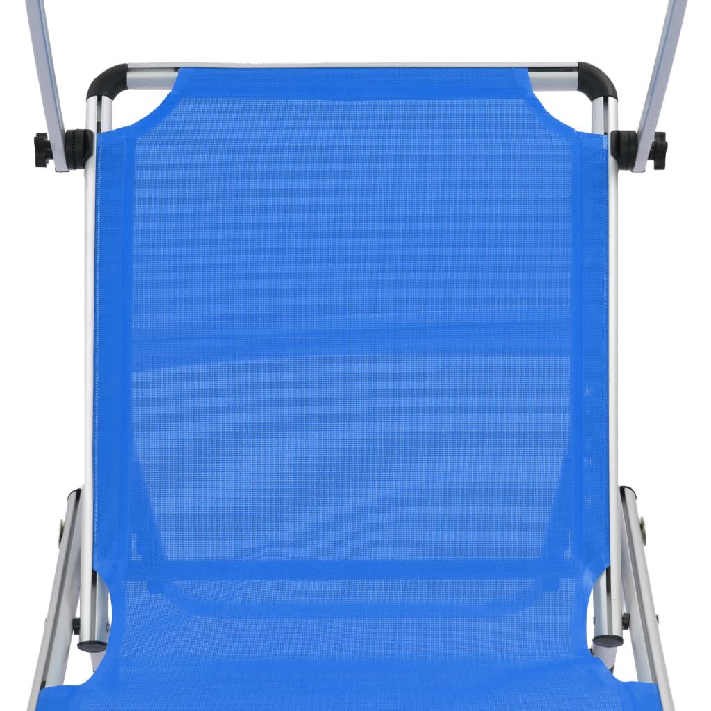 vidaXL Folding Sun Lounger with Roof Aluminium and Textilene Blue