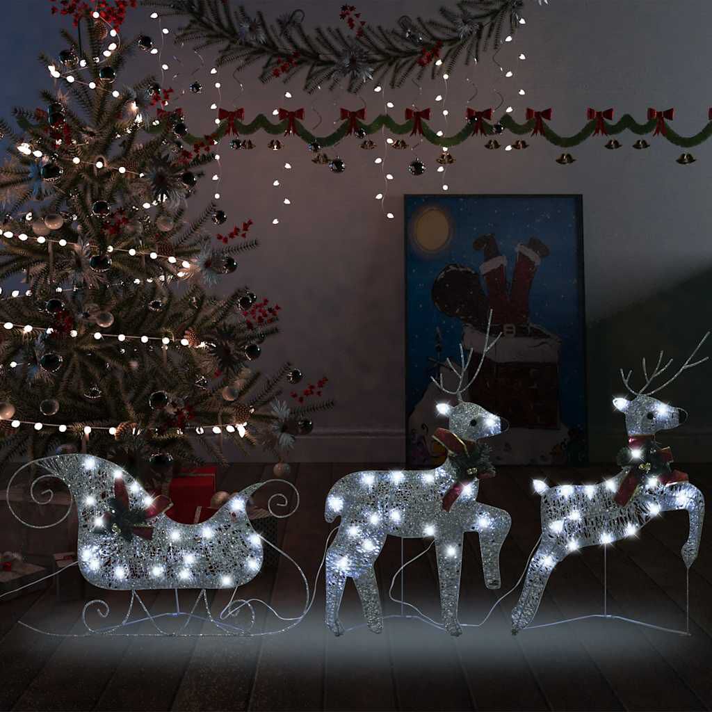 vidaXL Reindeer & Sleigh Christmas Decoration 60 LEDs Outdoor Silver, silver vidaXL Reindeer & Sleigh Christmas Decoration 60 LEDs Outdoor Silver
